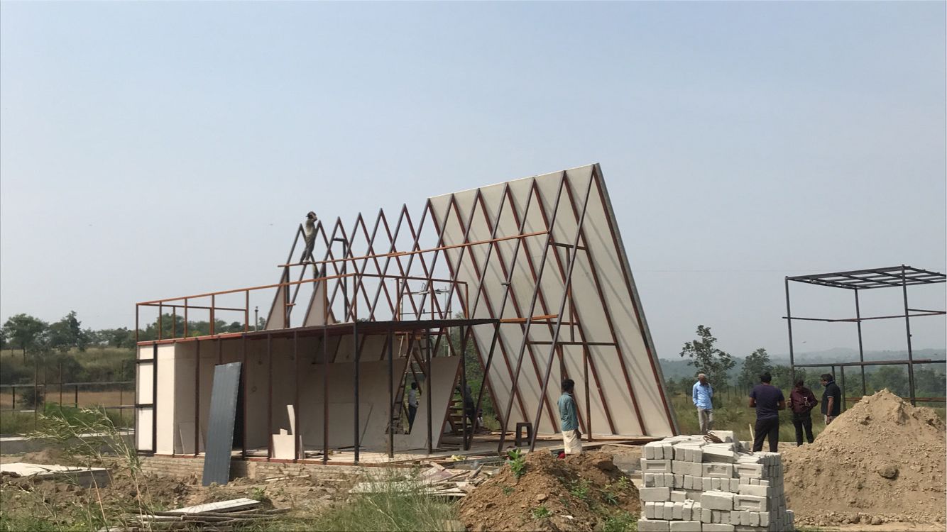 A-frame surrounded by forest